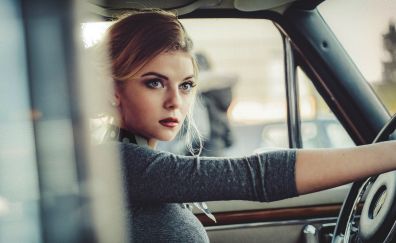 Inside car, drive, beautiful, model girl