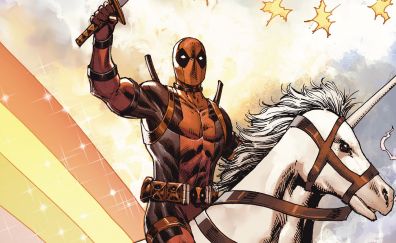 Deadpool, horse ride, superhero, marvel comics