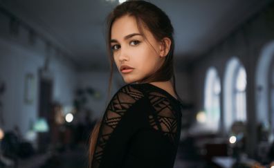 Anastasia Lis, girl model, black dress