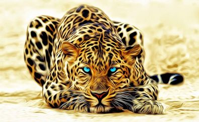 Leopard, predator, calm, stare, art