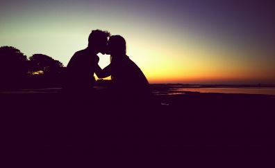 Couple, love, sunset, kiss