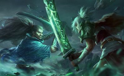 Riven, yasuo, league of legends, online game, fight