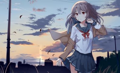 School uniform, anime girl, outdoor, original
