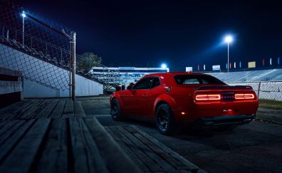 Dodge Challenger SRT, red car, night