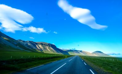 Road, marking, mountains, sky