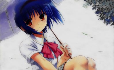 Cute anime girl, Mio Nishizono, Little Busters!, blue hair
