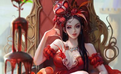 Red woman, fantasy, throne