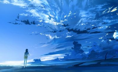 Anime girl, original, outdoor, clouds
