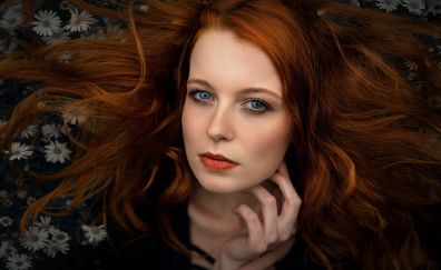 Blue eyes, face, red head, woman