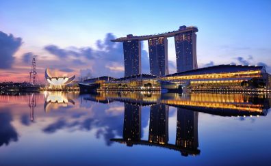 Marina Bay Sands, buildings, Singapore, city, reflections