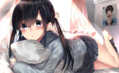 Lying down, in bed, original, anime girl