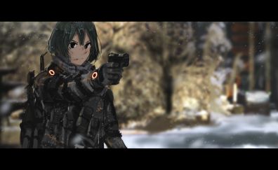 Anime girl, gun shots, original, 5k