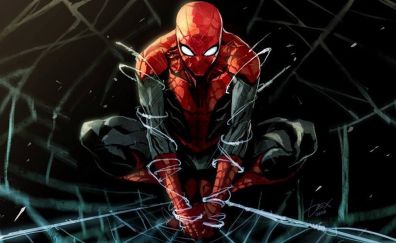 Spider man, superhero, marvel comics, art, spiderweb