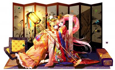 Anime girls, hatsune miku, traditional dress, 4k