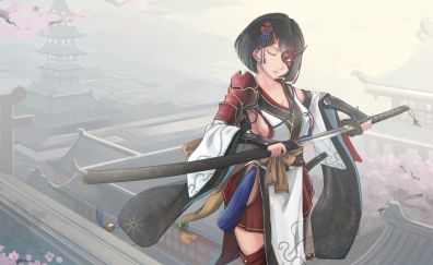 Katana, anime girl, warrior