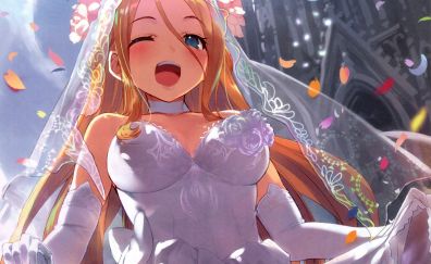 Wedding dress, happy anime girl, blonde anime