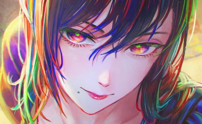 Colorful face, girl, anime, beautiful