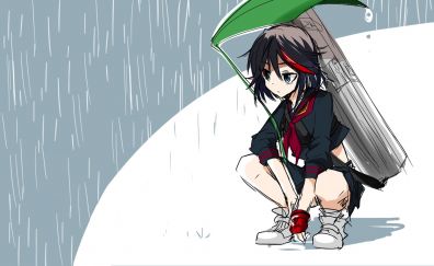 Cute anime girl, Ryūko Matoi, Kill la Kill sitting, rain