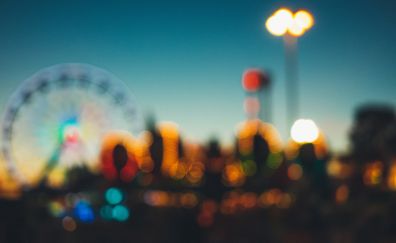 Amusement park, lights, Ferris wheel, blur, 5k