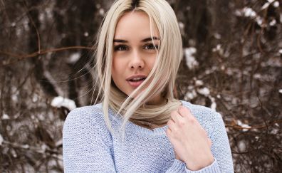 Sweater, winter, blonde woman
