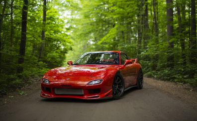 Red sports car, road, Mazda RX-7
