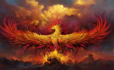 Phoenix, fantasy, wings, bird, 4k