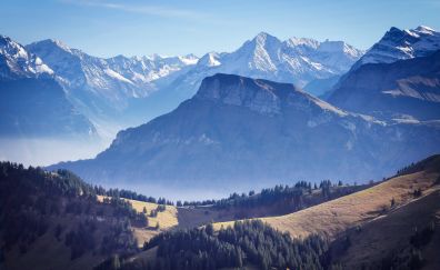 Swiss mountains, valley, nature, landscape, 4k