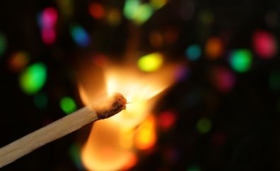 Matchstick on fire, colorful