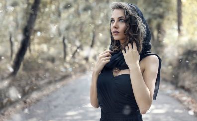 Outdoor, girl model, black dress