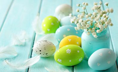 Easter eggs, flowers, feathers, holiday