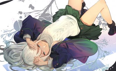 White hair, long, anime girl, lying down