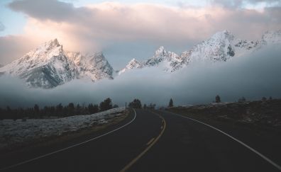 Fog, nature, mountains, road