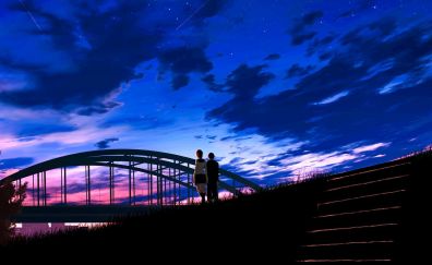 Anime, couple, sunset, art