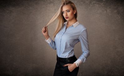 Blonde, girl model, office wear