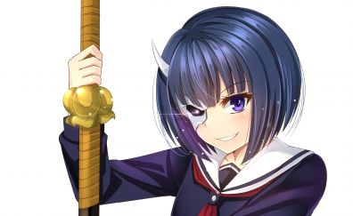 Onigawara Rin, Busou Shoujo Machiavellianism, anime girl, short hair, 4k