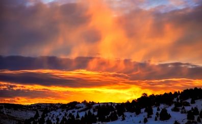Utah, mountains, sunset, mist, winter, skyline