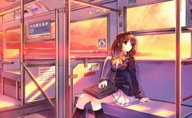 Travelling, train, cute anime girl, Kaori Sasaki, Ushinawareta Mirai wo Motomete, 5k