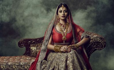 Indian wedding dress, girl model, sofa