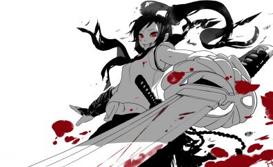 Angry girl with katana, anime, original