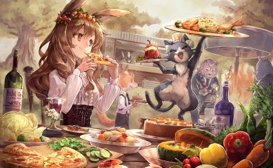 Anime girl, dinner, food