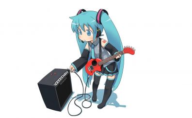 Guitar, play, hatsune miku, vocaloid, anime girl