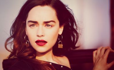 Emilia Clarke, red, lipstick, face, 2017, photoshoot