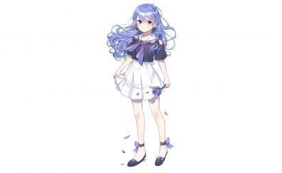 Original, minimal, Short dress, cute anime girl, purple hair