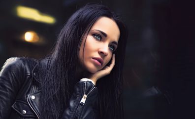 Angelina petrova, girl model, leather jacket, 4k