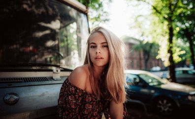 Blonde, woman, vintage cars