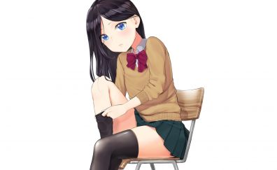 Original, blue eyes, anime girl, school dress
