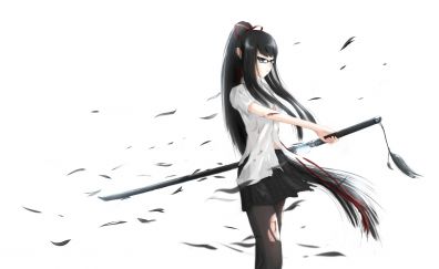 Wounded, anime girl, original, katana