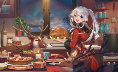 Dinner, anime girl, Christmas