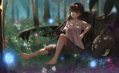 Dragon and girl, anime, fantasy