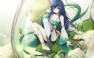 Cute, blue eyes, anime girl, green dress, original